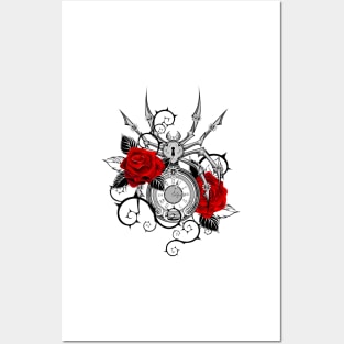 Mechanical Spider with Red Roses Posters and Art